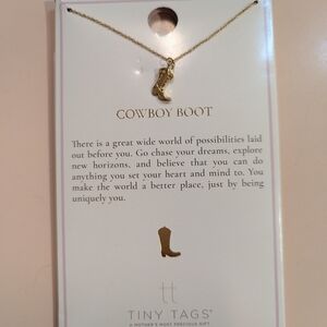 New Tiny Tags Gold Cowboy Boot Necklace NWT Gift Western Country Charm Golden